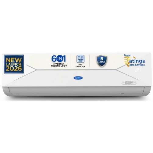 CARRIER 2026 Model 1.5 Ton 5 Star Split AI Inverter Convertible 6-in-1 with Smart Energy Display, Insta Cool, Auto Defrost Clean and PM 2.5 Filter AC (CAI18EE5R36F0, White)