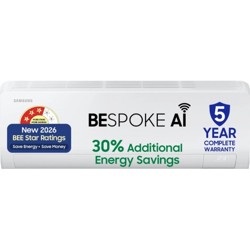 Samsung Bespoke AI 2026 Model 1.5 ton 3 Star Split Inverter with Wi-fi Energy Saving, Voice Control, Powerful Cooling, Copper, 4 Way swing, 5 Step Convertible AC (AR50H18D13HNNA, AR50H18D13HXNA, White